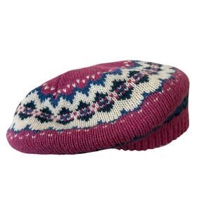 Vintage Eddie Bauer knit wool beret fair isle Nordic winter hat Cottagecore 90s